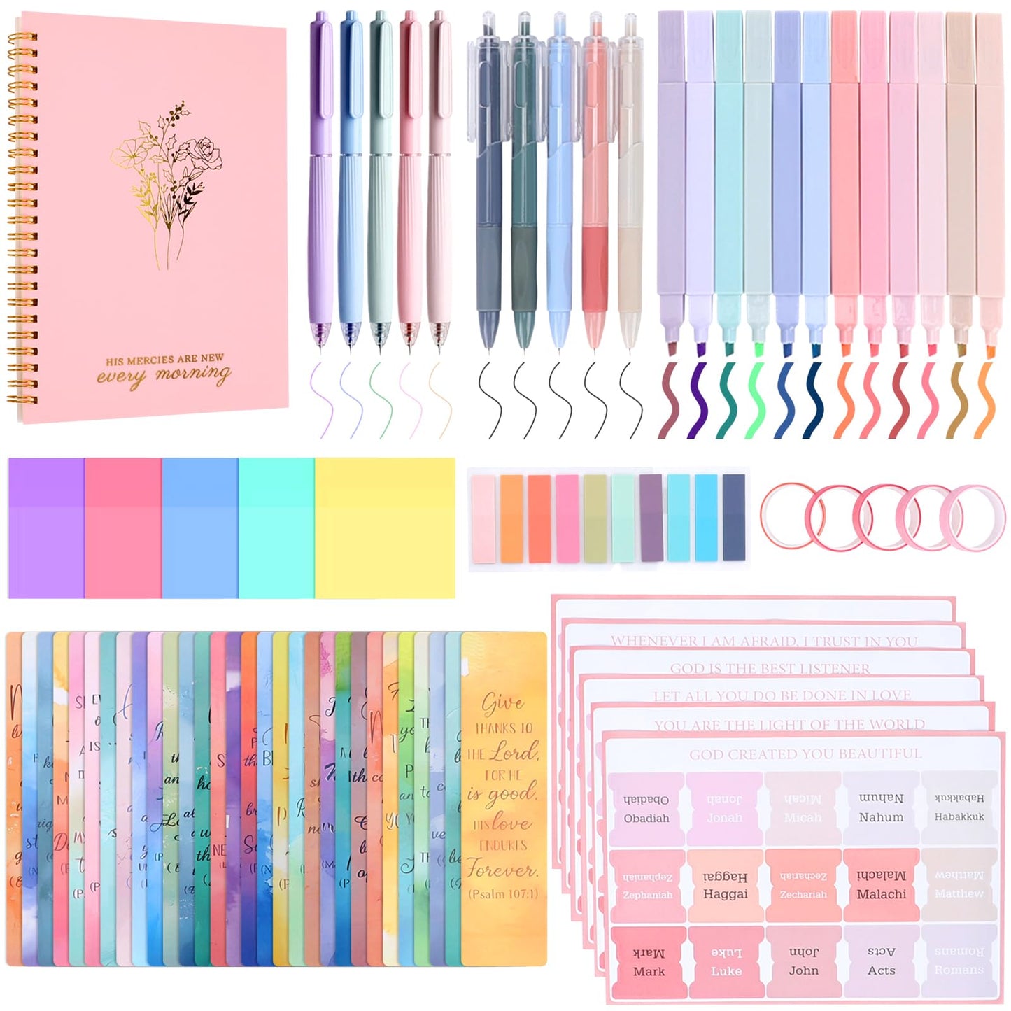 Bible Study Supplies,Bible Journaling Kit for Women,Bible Study Kit with Pens,Highlighters,Tabs,Bible Bookmark,Notebook,Sticky Notes,Bible Accessories,Beginner Christian Gifts
