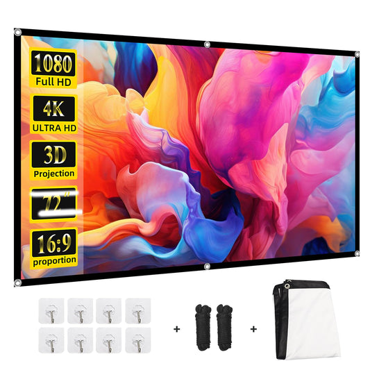 Projector Screen 72 inch，Portable Movie Projector Screen 16:9 HD Indoor Outdoor Double Sided Rear Projection Screen Video for Home, Party, Office, Classroom