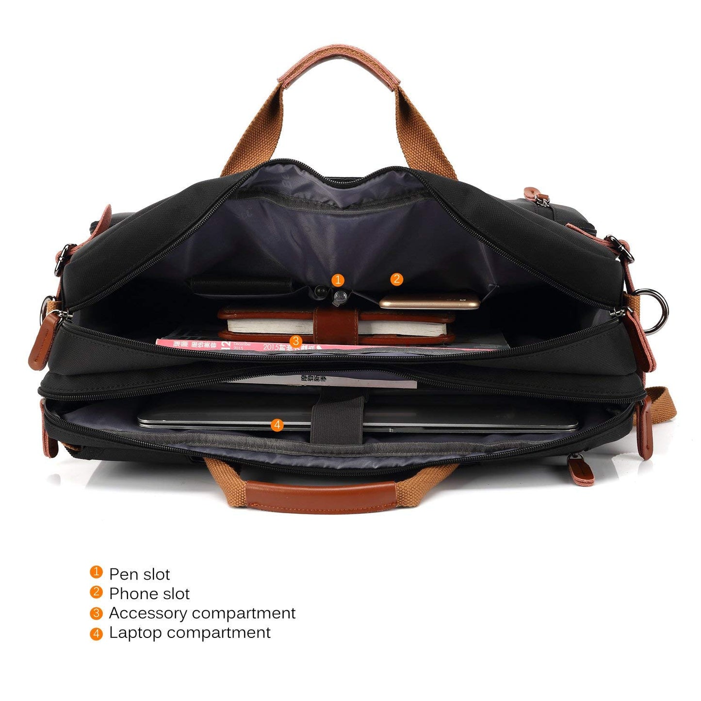 CoolBELL Convertible Backpack Messenger Shoulder Bag Laptop Case Handbag Business Briefcase Multi-Functional Travel Rucksack Fits 17.3 Inch Laptop for Men/Women (Black)