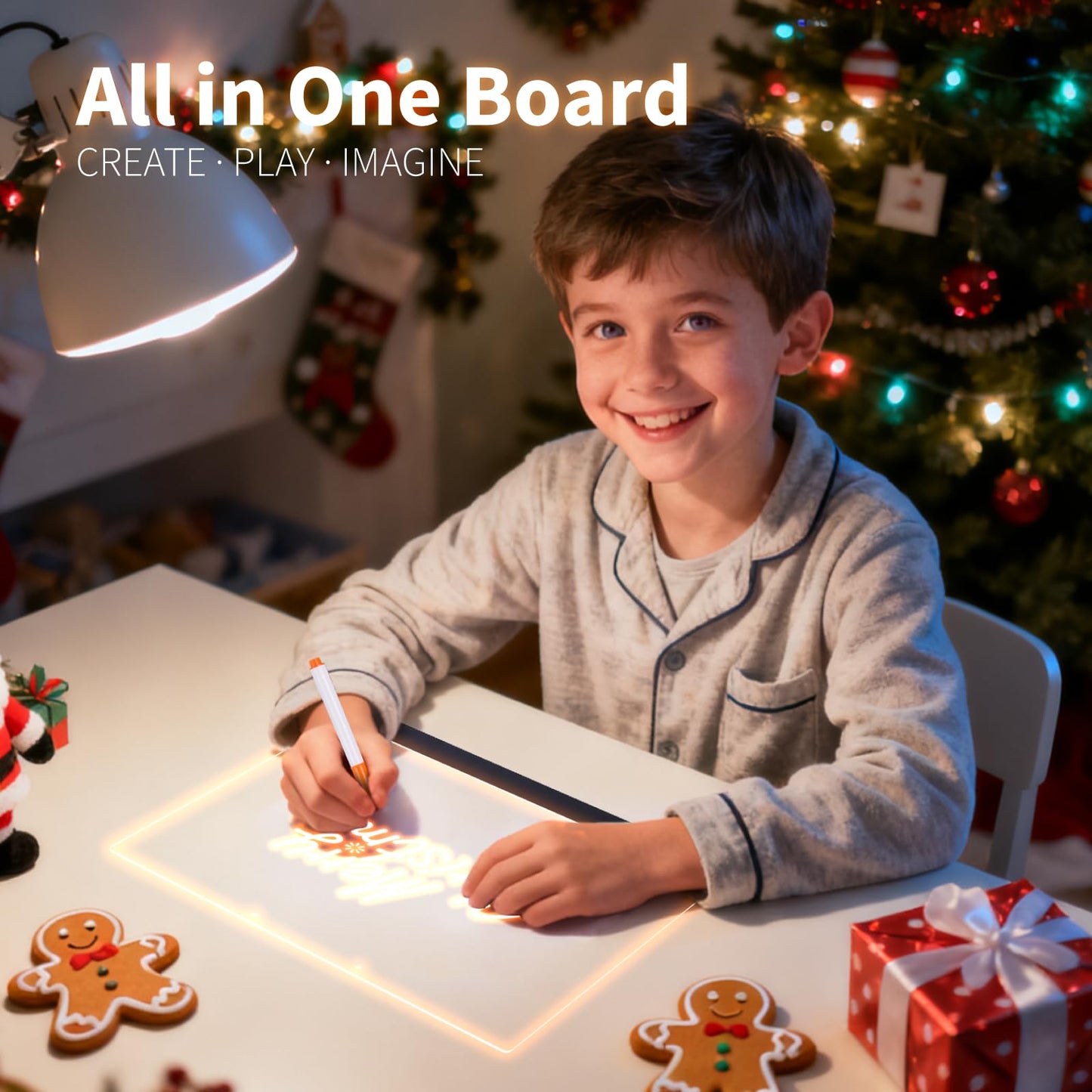 LuxuMach LumiBoard Led Drawing Board for Kids, LED Note Board with Colors, Glowing Acrylic Dry Erase Boards, Gift for Girls on Birthdays & Christmas (13.8" x 9.8", Black)