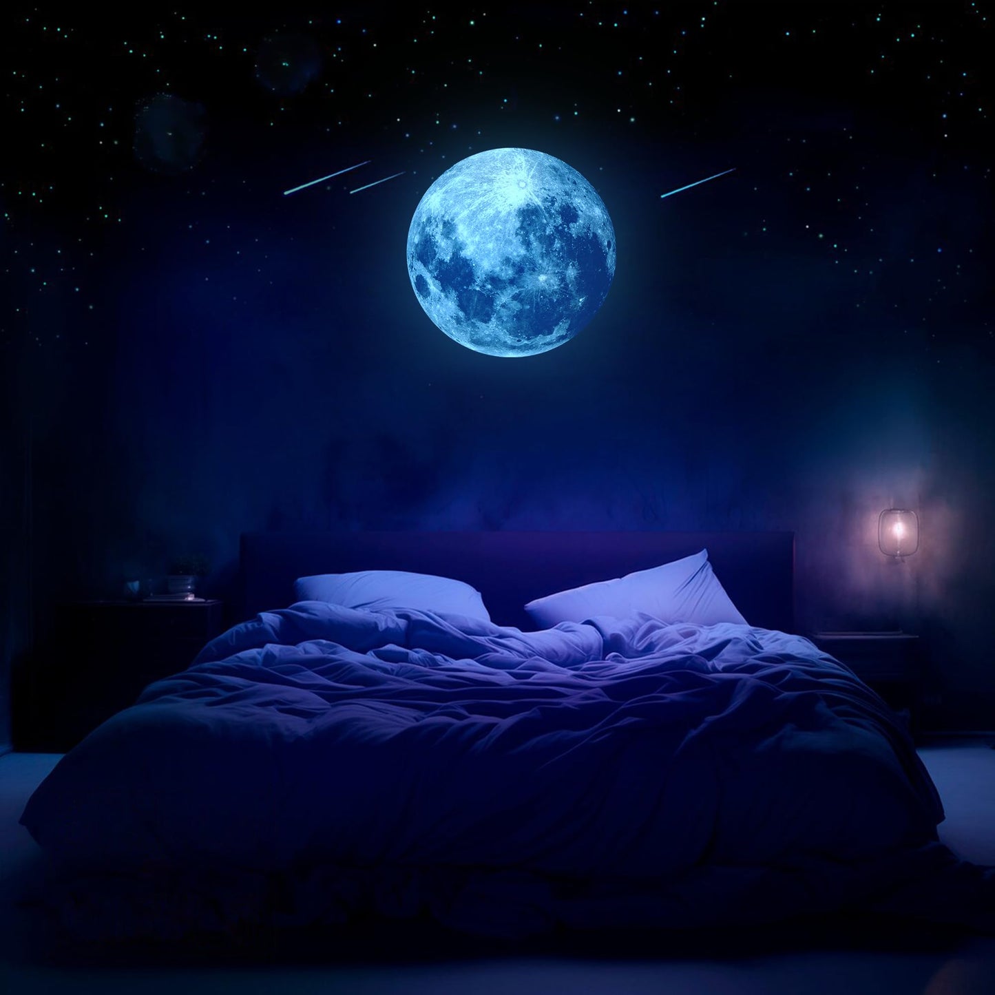 iinuu Glow in The Dark Moon, Moon Wall Decals, Galaxy Stickers, Realistic Starry Night (Blue), Ap-wd180