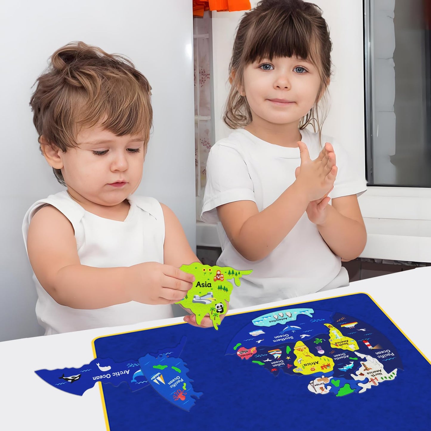 Ai fsem 15 Pcs Continents Puzzle for Kids Felt Story Board Pieces Flannel Board for The Classroom Learning Globe World Map Puzzle for Toddlers