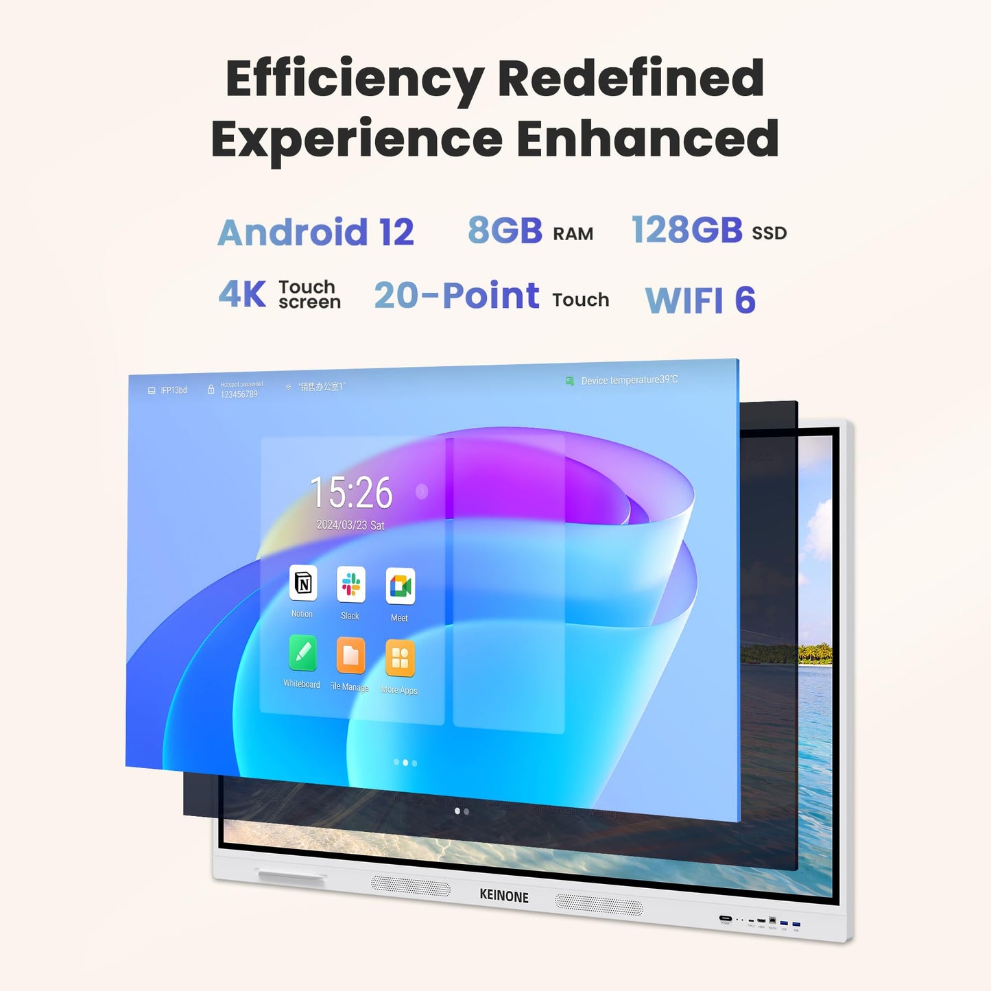 KEINONE Smart Board for Classroom, 75" 8+128 GB Interactive Smartboard Built-in Android OS & Open App Ecosystem - 4K Touchscreen Electronic Digital Whiteboard for Home Office School Studio Display