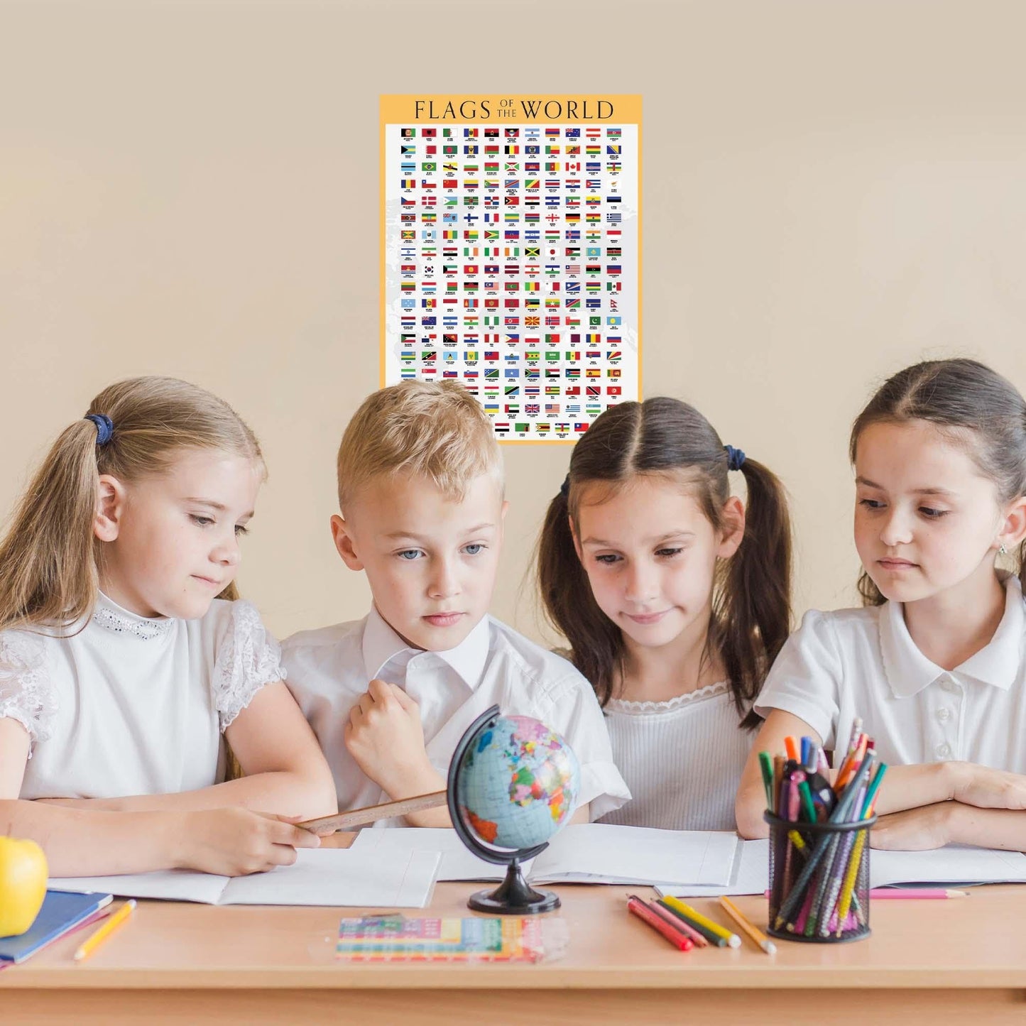 Wallbuddy Flags of the World Educational Charts & Posters | World Country Flags with Capital | Teacher Supplies for Homeschool Classroom Decor (12x16)
