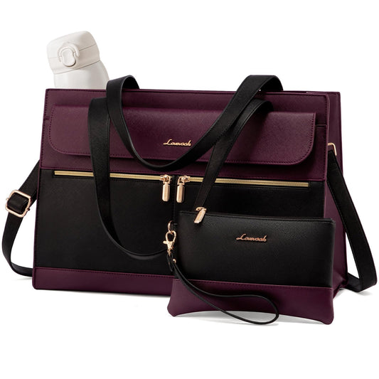 LOVEVOOK Laptop Bag for Women 15.6 Inch Tote Work Professional Leather Computer Briefcase Waterproof Handbag Shoulder Large Capacity Business Teacher Office Crossbody Purse
