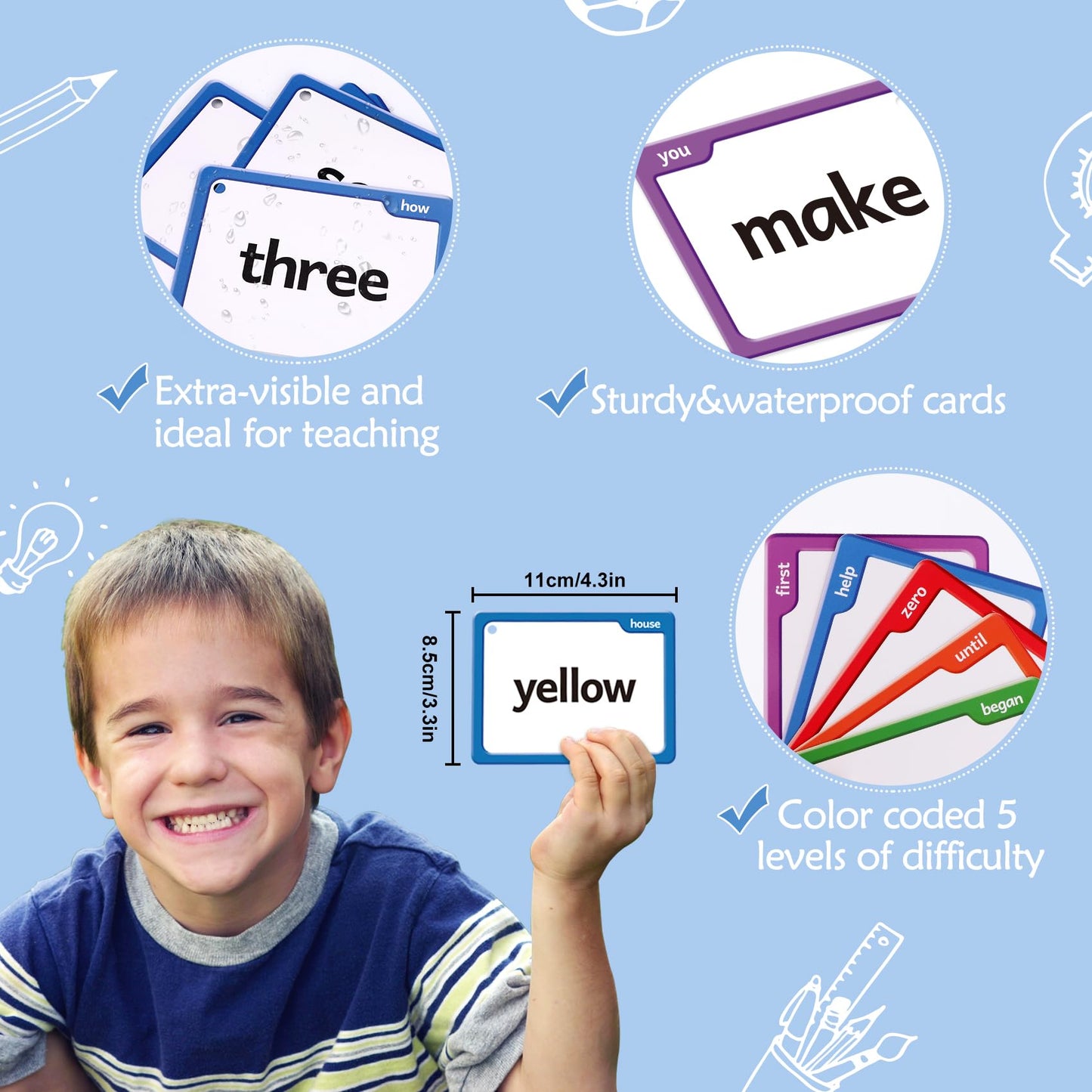 Torlam 520 Sight Words Flash Cards Kindergarten Homeschool Supplies with Card Folders & Rings - High Frequency Site Word for Pre-k Kindergarten 1st 2nd 3rd Grade