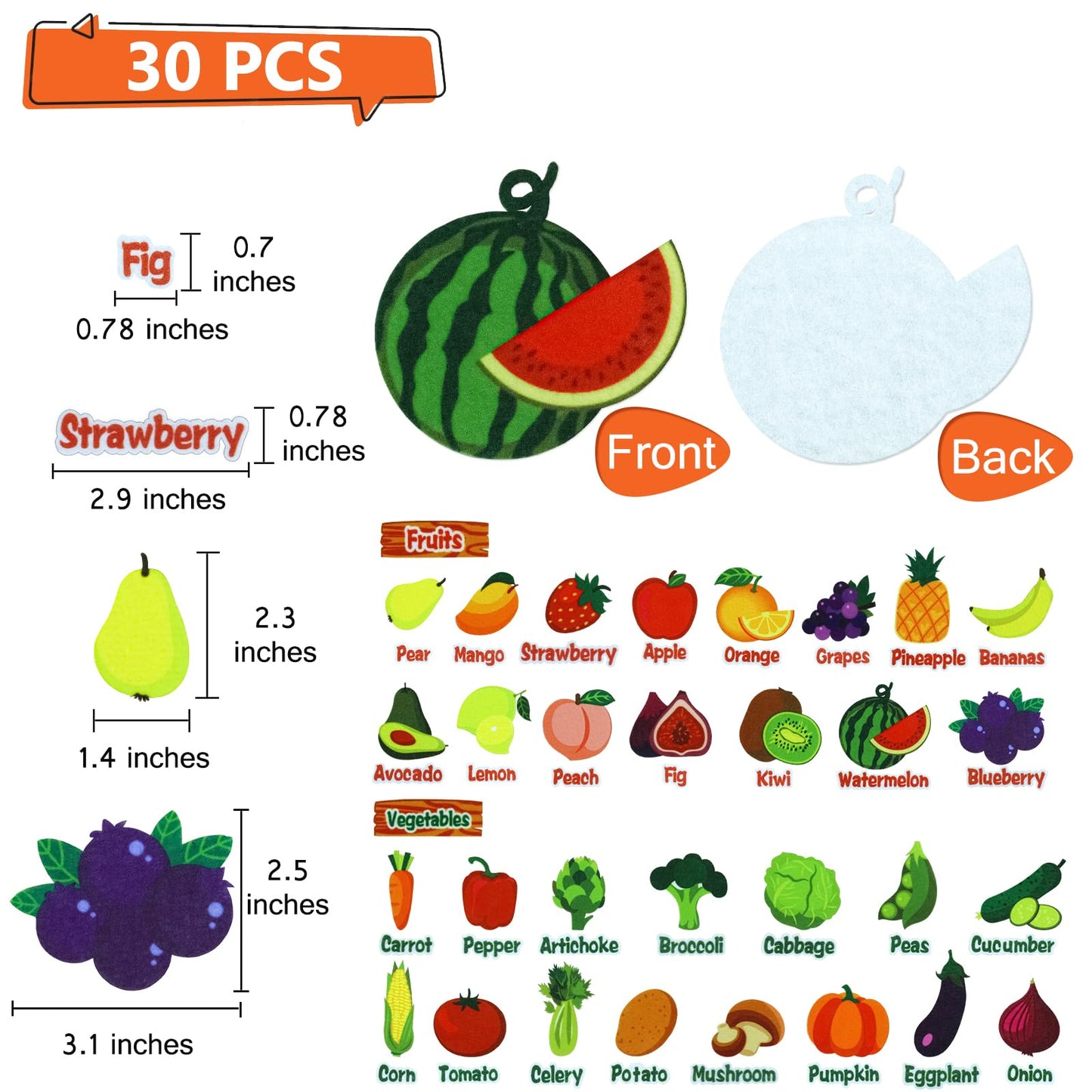 BXI 30 Pcs Vegetables & Fruits Felt Board Story Pieces Set for Toddlers, Preschool & Kindergarten, Precut Felt Marine Life Figures for Preschool Crafts Activity Early Learning Storytelling