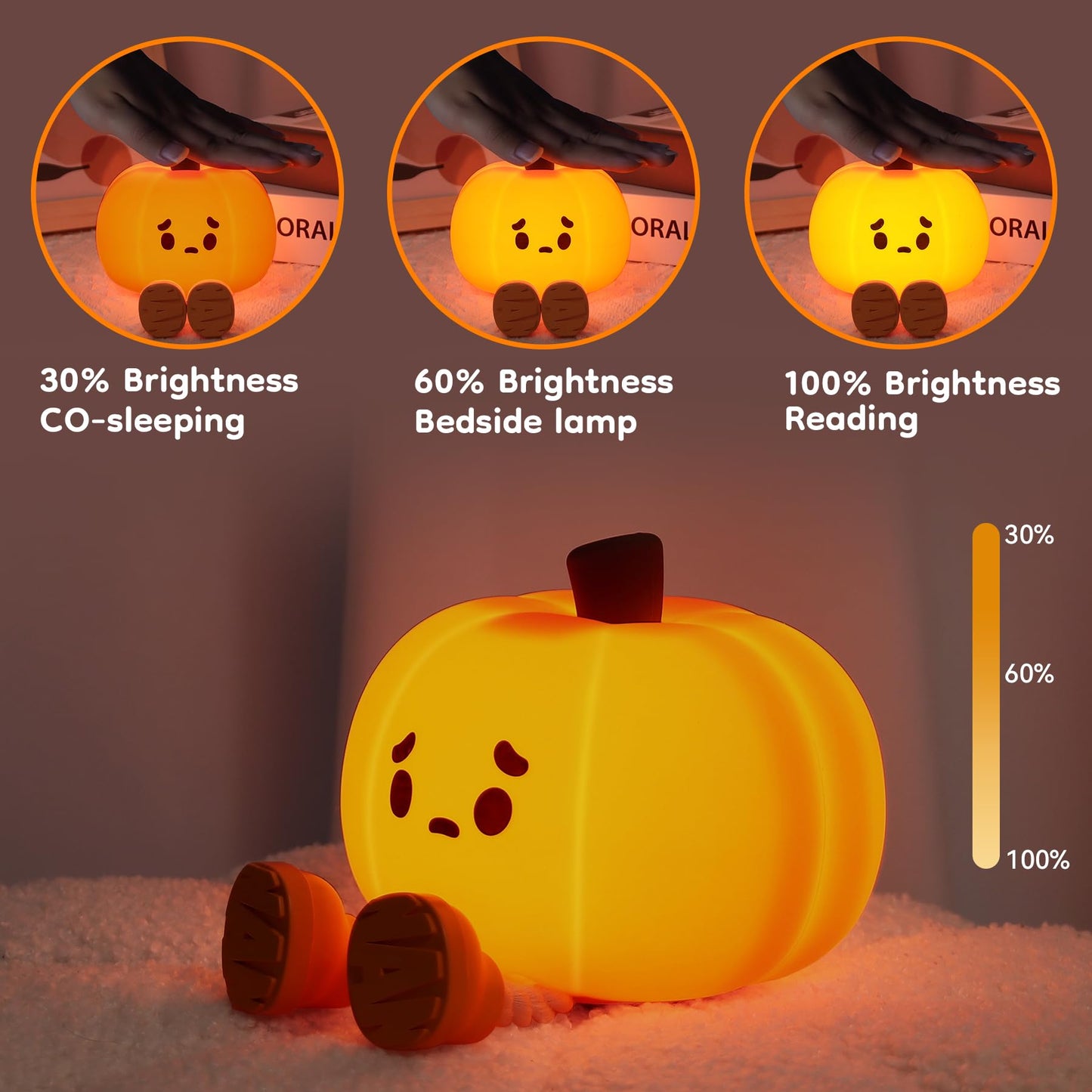 EEKEDO Pumpkin Silicone Night Light - Colorful, Dimmable, Rechargeable, 2 Pack - Orange