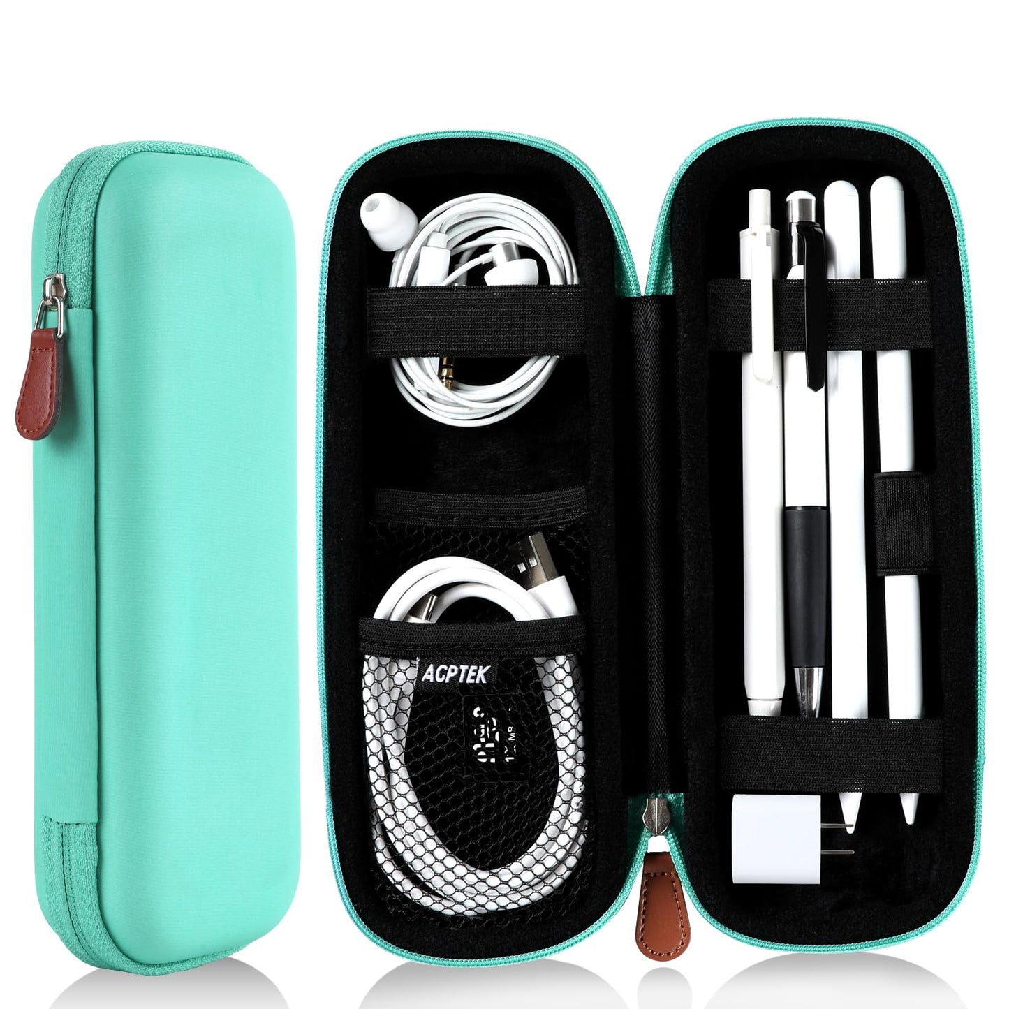 AGPTEK Case Holder for Apple Pencil, Slim PU Leather Carrying Case Pouch Cover Compatible with Apple Pen Accessories, USB Cable, Earphone, Samsung Stylus iPad Pro Pen/Pencil, Recording Pen, Green