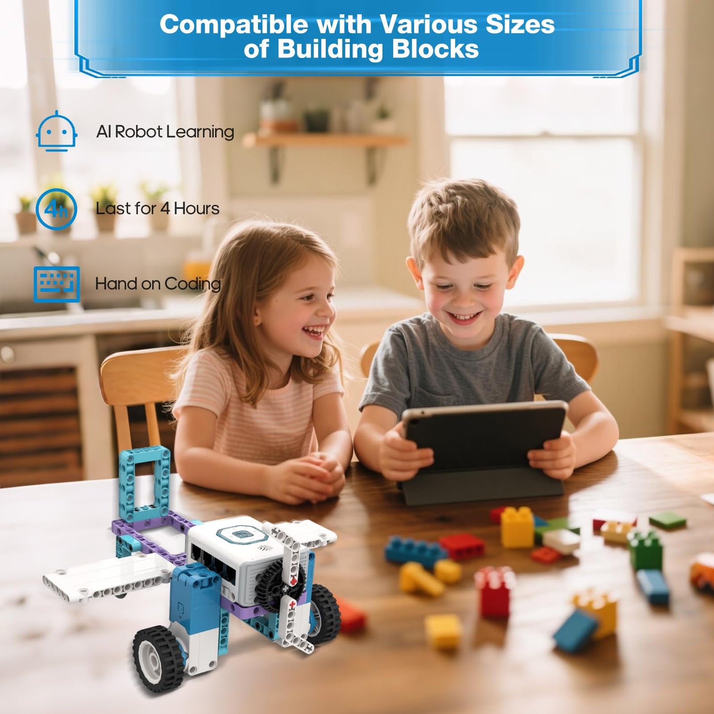 ICreateRobot 12 in 1 Coding Robot Kit ICBricks for Kids 6+, 240+ Piece Educational AI STEM Remote Building Learn to Code with Hub,Motor,Sensor,APP Control for Girls Boys Gift