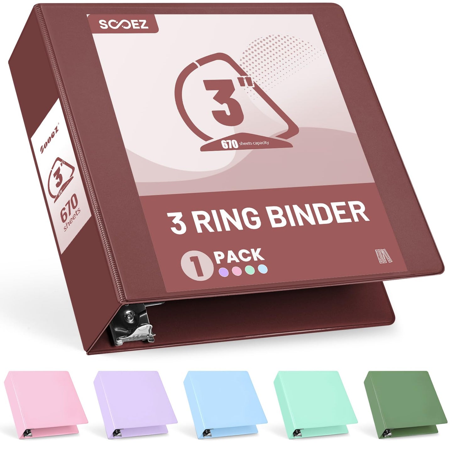 Sooez BinderX Extra Durable 3 Inch 3 Ring Binder, D-Ring Large Binder, Holds 670 Sheets of 8.5x11 Paper, Customizable View Cover with Inside Pocket, Heavy Duty 3 Ring Binder for School, Burgundy Red
