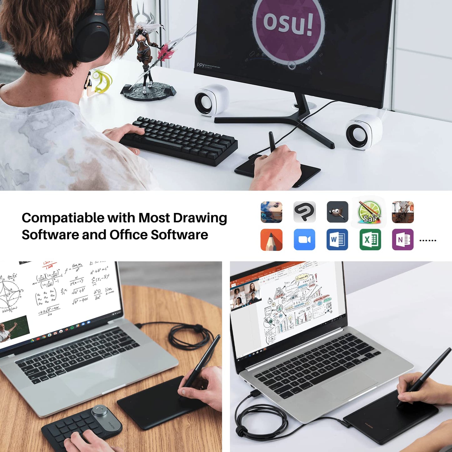 Drawing Tablet HUION H420X Graphics Drawing Tablet with 8192 Level Pressure Battery-Free Stylus, 4.17x2.6 inch Digital Art Tablet for OSU Game, Design, Teaching, Work with PC, Mac, Linux & Mobile