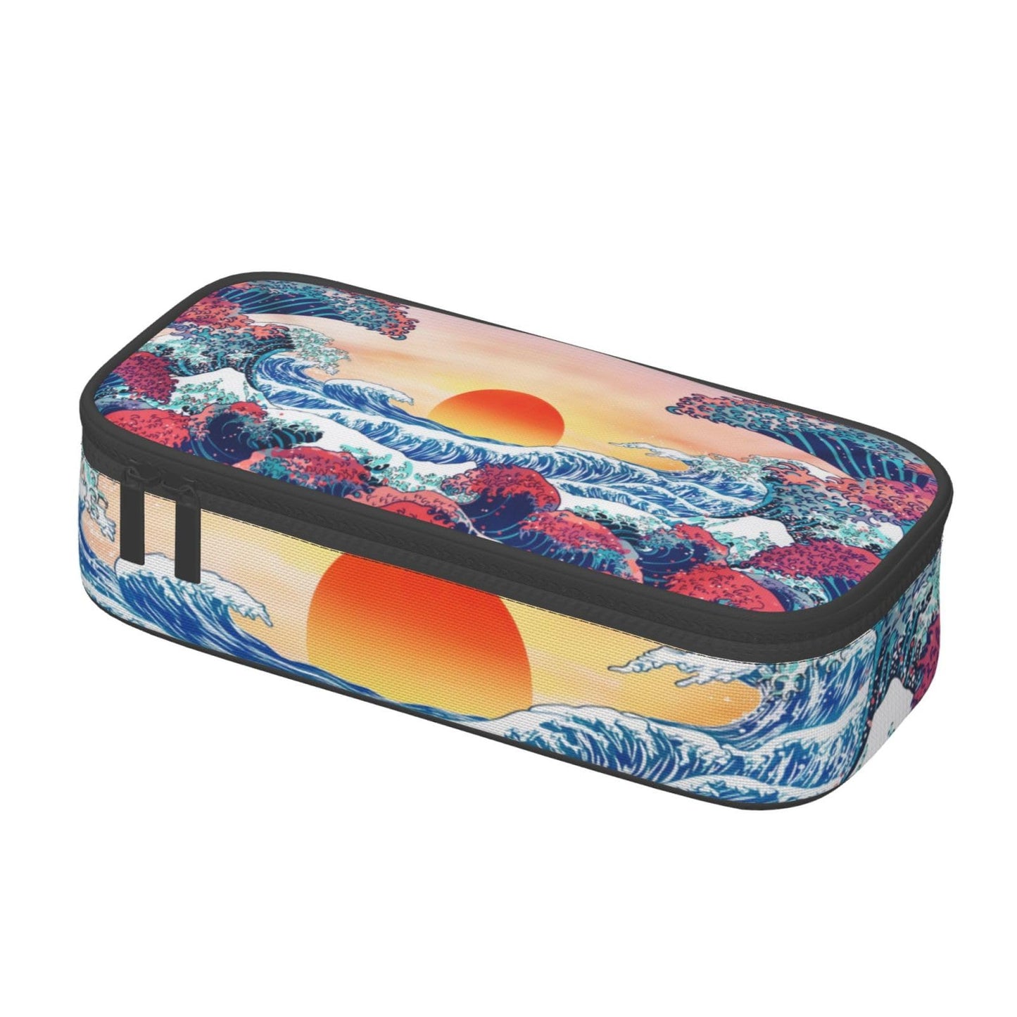 Aoojanu Japanese Ocean Waves Large Pencil Case With Zipper Compartments Stationery Pencil Bag For Kids Teens Students School Supplies