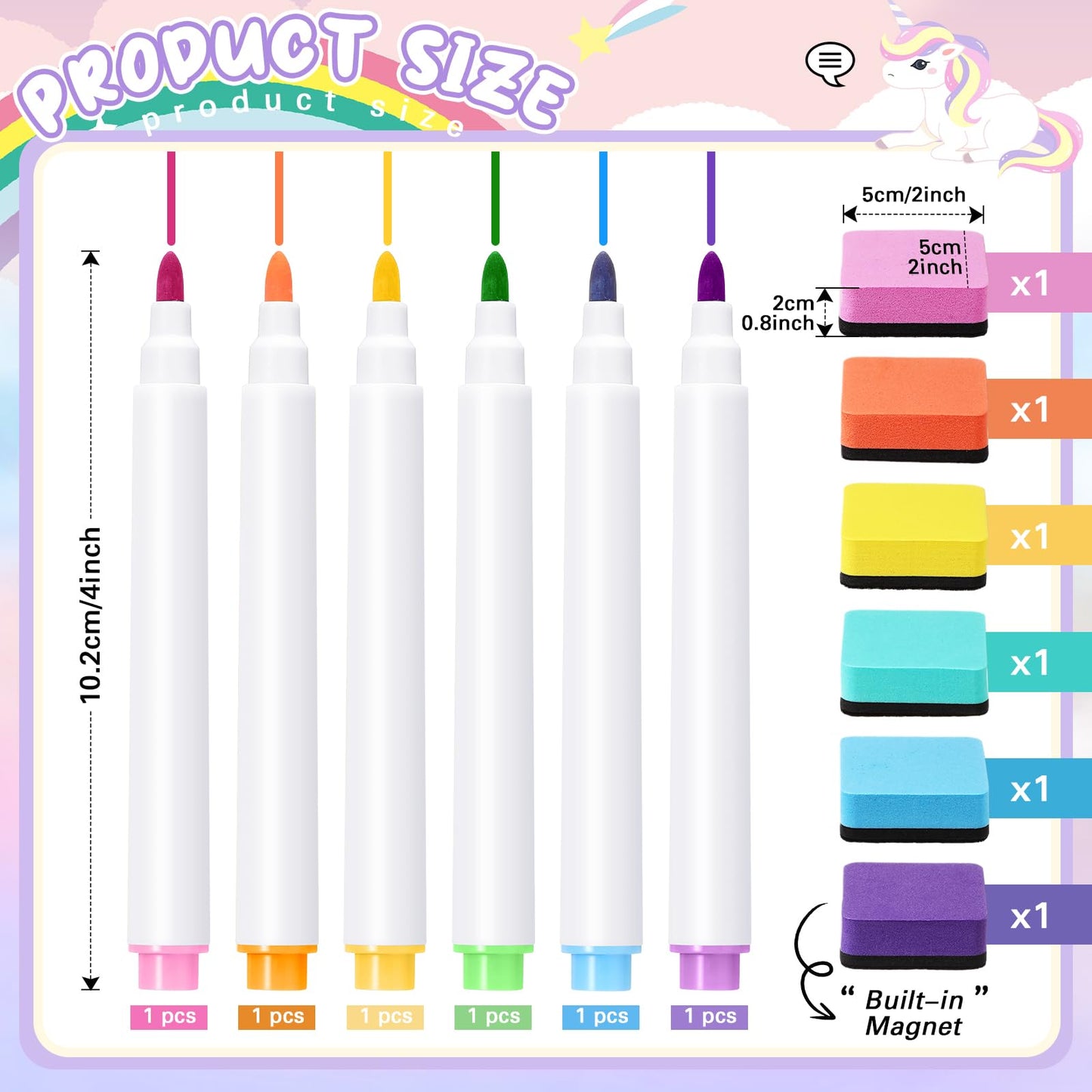 24 Pcs Dry Erase Pocket Reusable Sleeves 10" x 14" Clear Plastic Sheet Protectors with Markers and Mini Dry Erasers for Paper(Pastel)