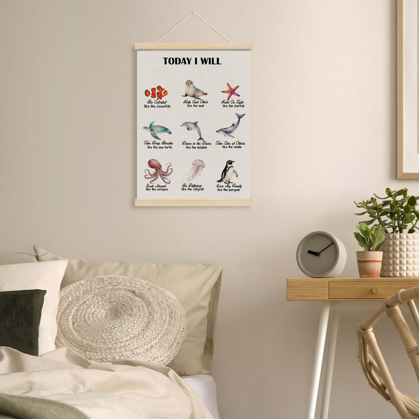 MOTERMATE Ocean Nursery Poster Hanger Frame, Nautical Coastal Beach Marine Biology Wall Hanging Decor Art Framed for Classroom Kids Room Bedroom Playroom, Affirmation Wall Poster Prints, 12x16 Inch
