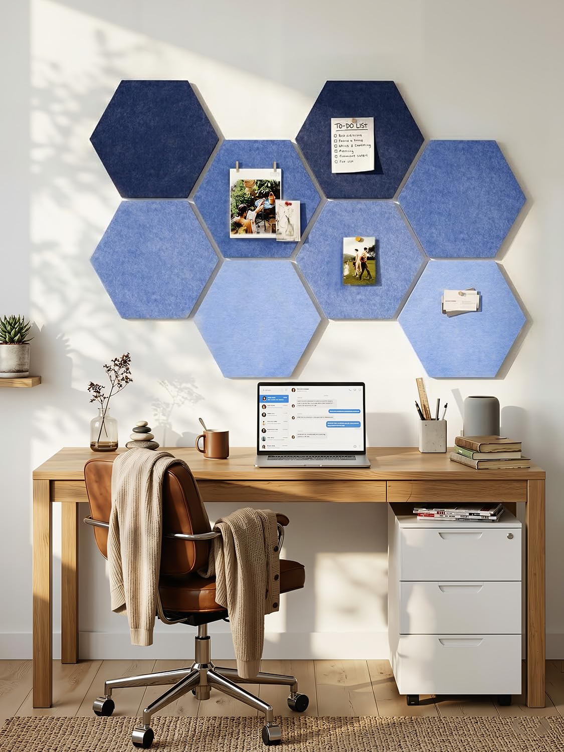 Uoisaiko 8 Pack Hexagon Felt Bulletin Board Tiles - 12" Large Thick Pin Board for Walls with 30 Push Pins, DIY Boards for Office Home School Decor, Aesthetic Hex Cork Board Alternative