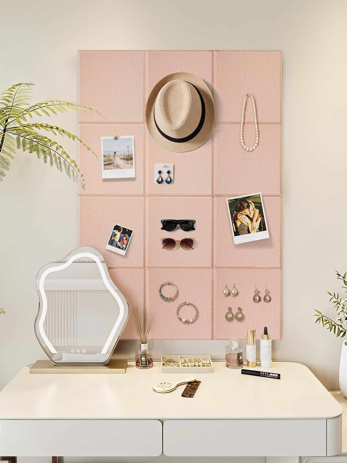 Lightomorrow 0.47" Thick Felt Pin Board Tiles, 12 Pack 11.8 x 11.8 in Bulletin Board 48" x 36", Cork Board Alternative with Adhesive & 30 Push Pins for Home Office Classroom, Mauvey Pink