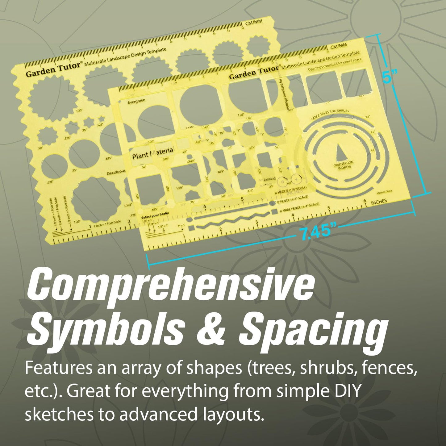 Garden Tutor Multiscale Garden & Landscape Design Templates 2 Precision-Cut Translucent Yellow Architectural & Drafting Tools for Garden, Yard & Landscape Design