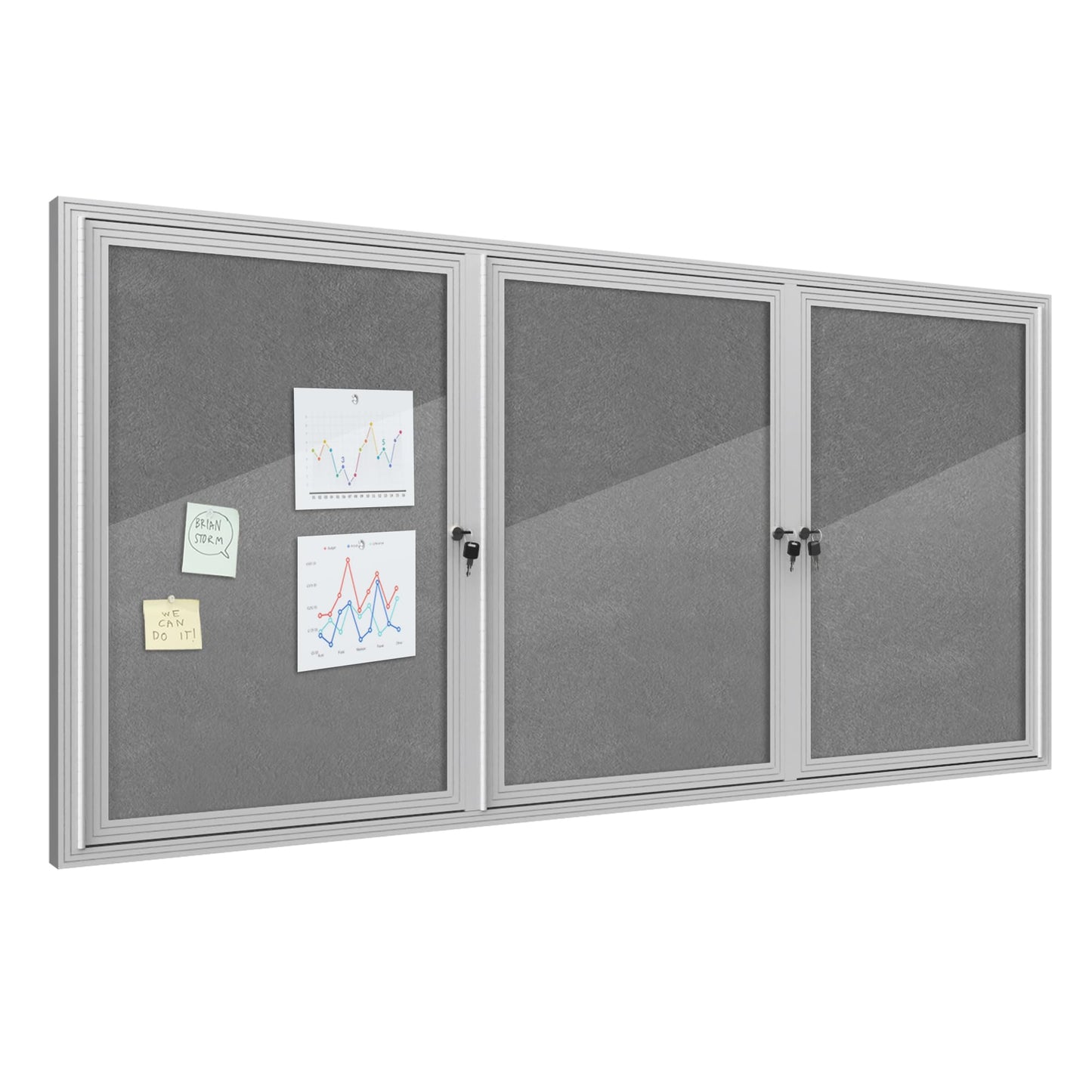 Mifuro 70"x34" Enclosed Bulletin Board, Outdoor Lockable Weather-Resistant Aluminum Cork Noticeboard for School & Office, Silver Frame w/Grey Flet