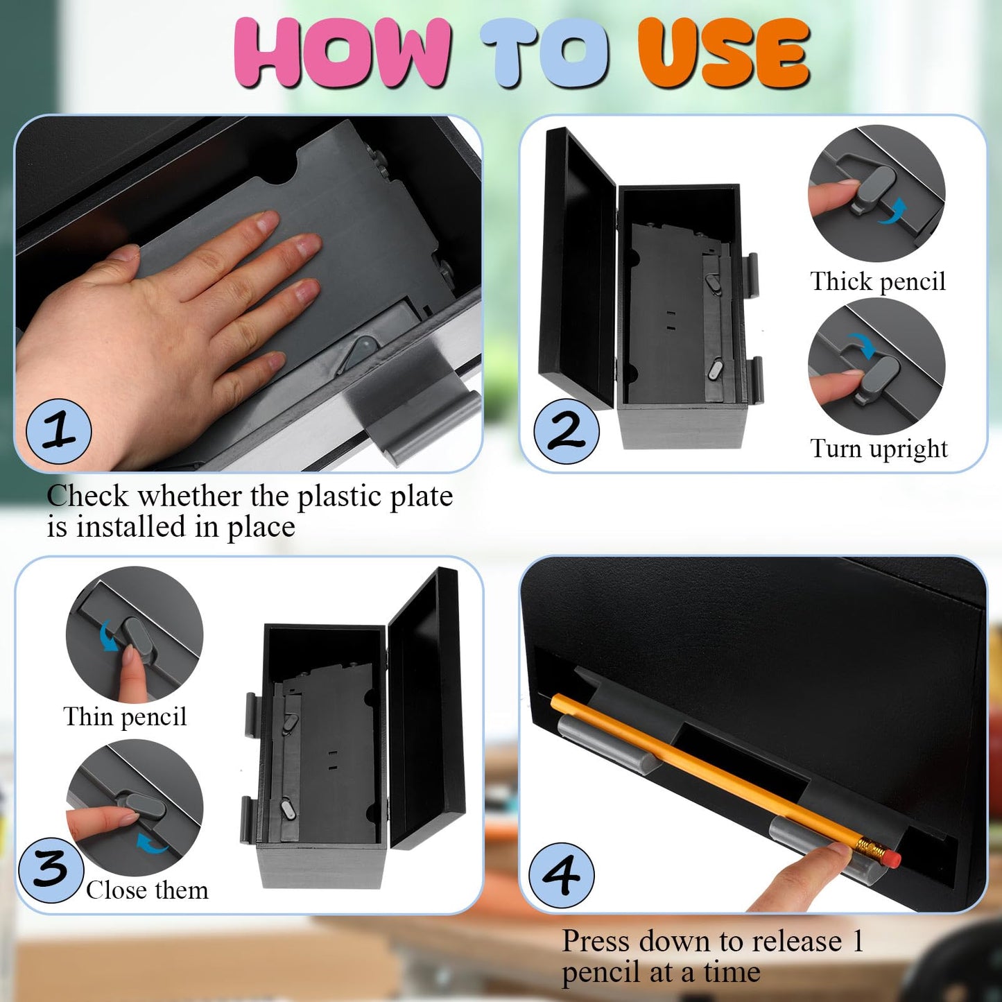 Watersay 108 Pcs Pencil Dispenser Kit for Classroom Wooden Sharp and Dull Pencil Holder 50 Pencils 50 Sharpener 6 Sticker Classroom Teacher Must Have Straw Dispenser for Back to School(Black)
