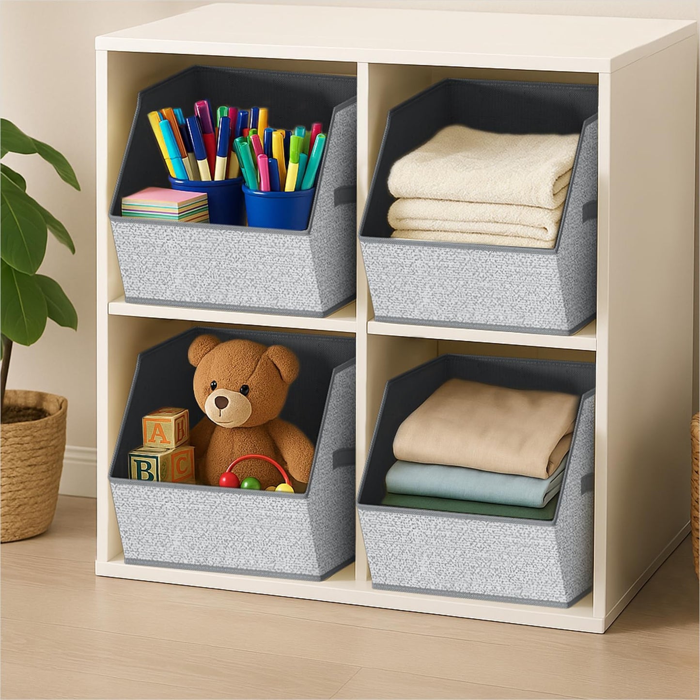 Homsorout Large Closet Storage Cubes - Closet Storage Bins with Dual Handles for Clothes, Towels, Toys, Shelf Organizer Bins for Bedroom, Nursery, Shelves, Small Spaces, Ant Light Gray, 4 Pack