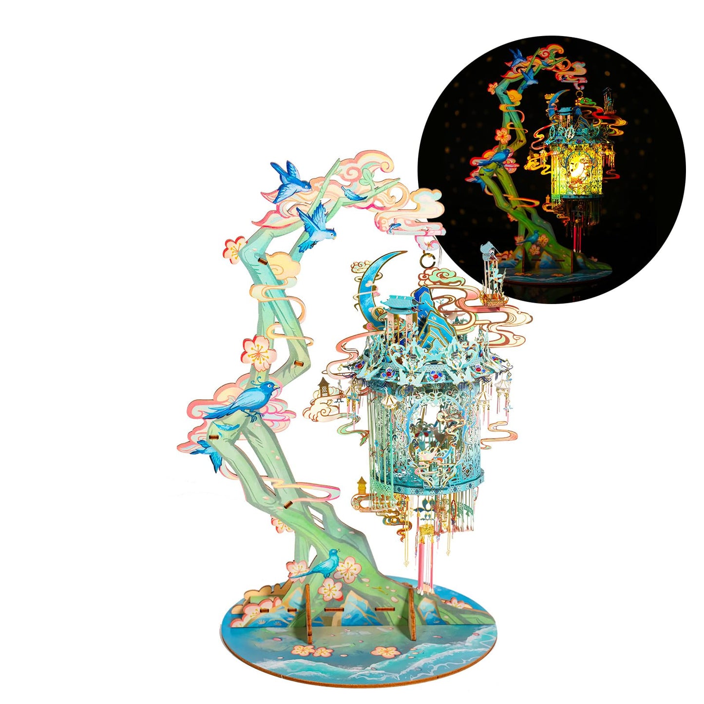 MU 3D Metal Puzzles for Adult Lucky Magpie Palace Chinese Style Birdcage Miniature Building,DIY Metal Model Kits Building Birds and Flower Castle DIY Sets Gift