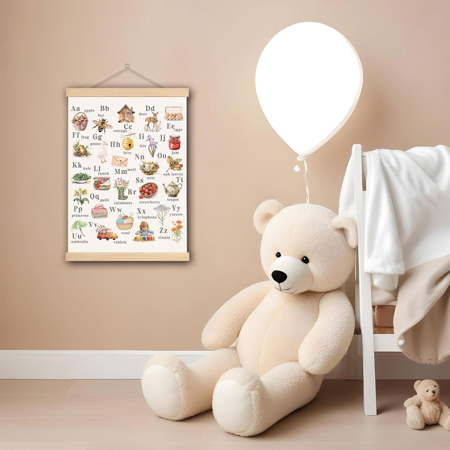 DNEULYR Rustic Alphabet Toddler Room Wall Art Poster, Farmhouse Nursery Wall Decor, ABC Chart Educational Poster Hanger Frame for Kids Room Nursery Playroom Classroom, 12x16 Inches