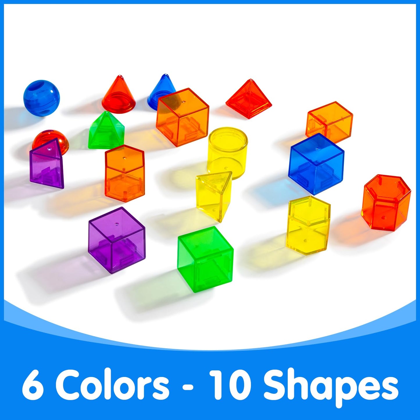 Odoorgames 60 Pieces 3D Shapes for Teaching - Geometric Solids for Kids, Light Table Manipulatives, Translucent Toys