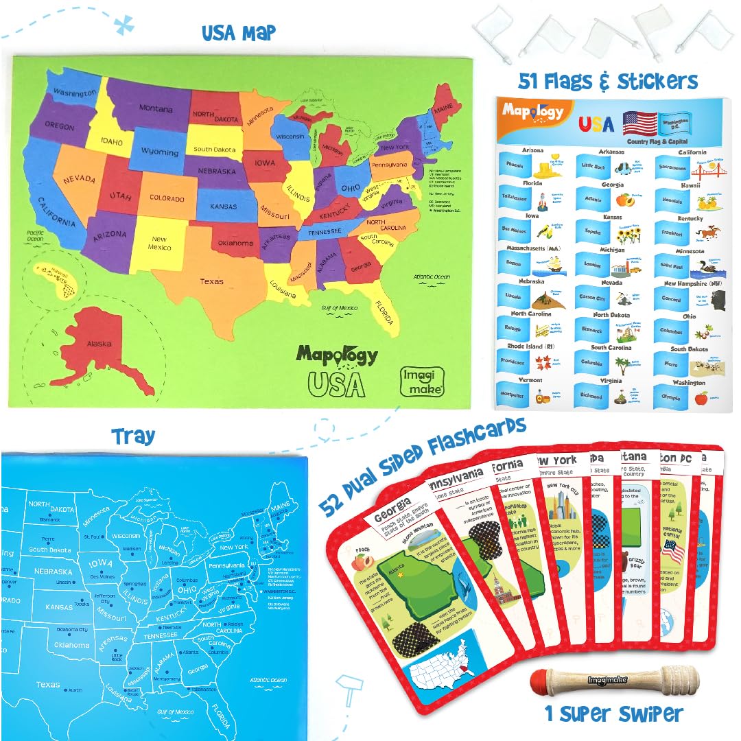 Imagimake Mapology United States Flash Card Puzzle with Flags, Country- Capitals | Educational Toy for Kids Ages 8-12 | Learn Geography Puzzles for Kids Ages 12-16 | Birthday Gift for Boys & Girls