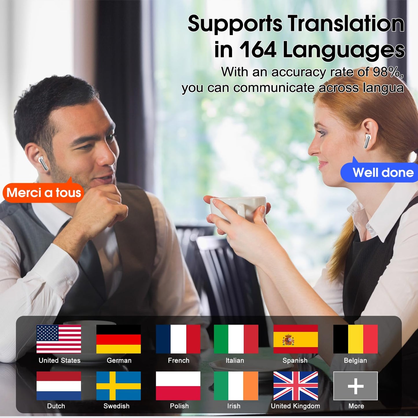 Csasan Ai Translation Earbuds Real Time,3-in-1 Buletooth 5.3 Translator Earbuds with 6 Translation Modes/164 Languages,No Subscription Required Translatior Headphones, Iron Gray