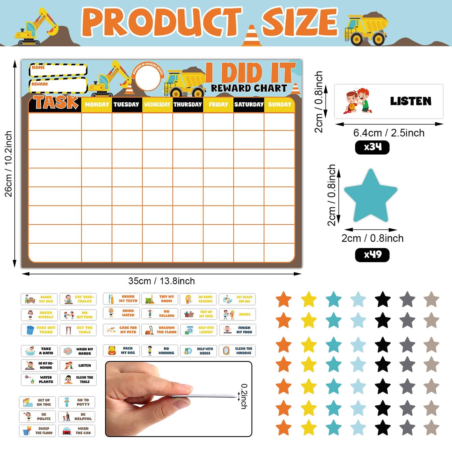 Magnetic Reward Chart for Kids at Home Construction Theme I Did It Motivate Behavior Reward Chart System Magnetic Behavior Tracker Incentive Chore Pad to Develop Responsibility and Good Habits