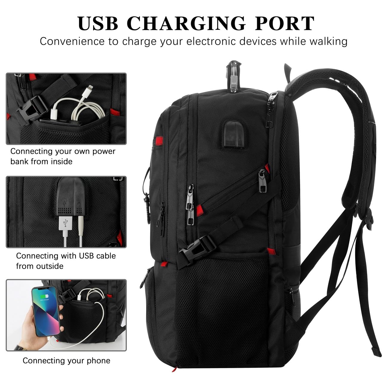 VESERI Travel Business Laptop Backpack for 18.4in PC with Shoe Compartment USB Charging Port,Sport Gym Bag for College Hiking Camping,Waterproof School Bookbag for Men Women Boys,Black