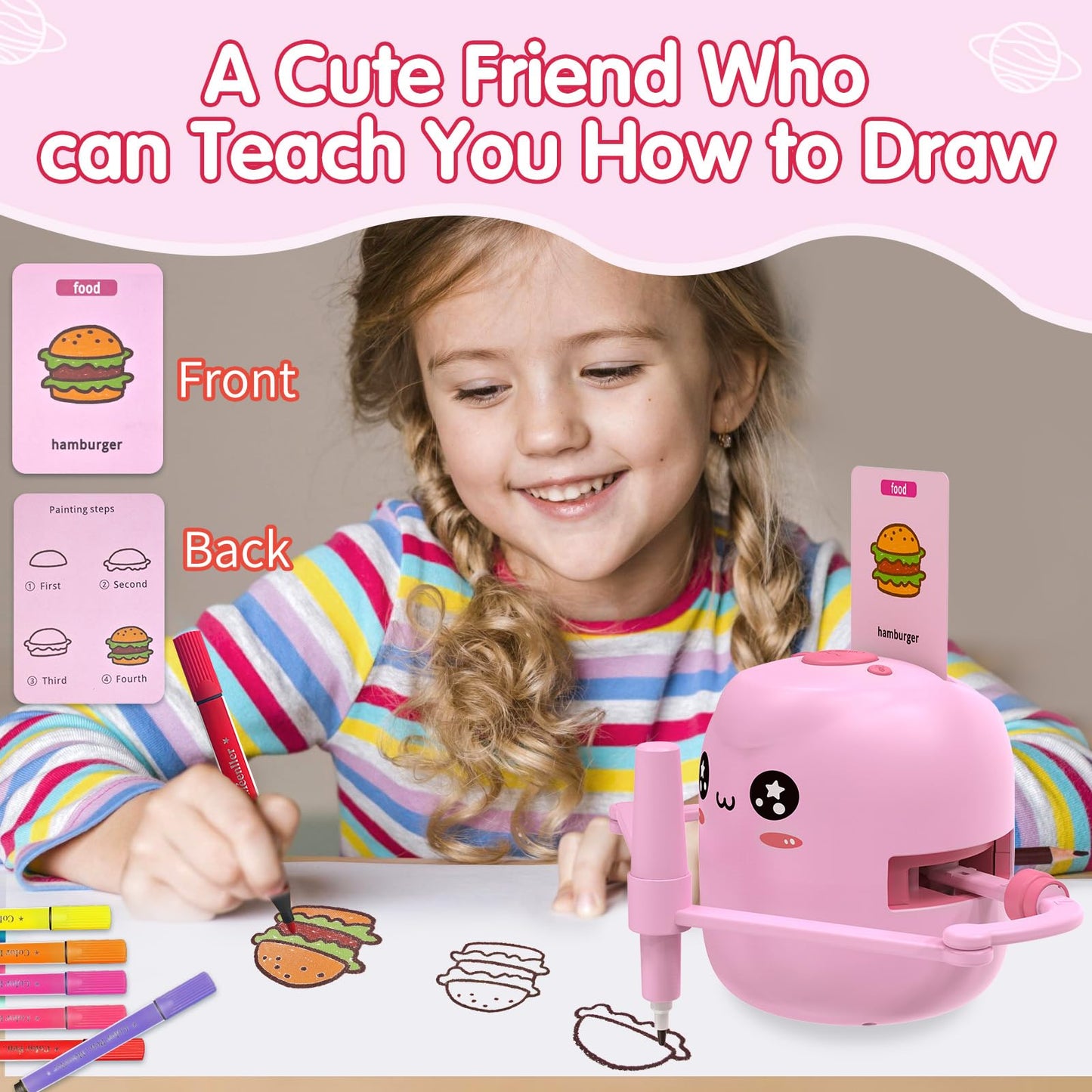 Drawing Robot for Kids, Voice Interactive Educational Drawing Robot, Montessori Painting Learning Toys with 150 Cards, Christmas Birthday Party Gift for 3 4 5 6 7 8 Years Old Girls Boys