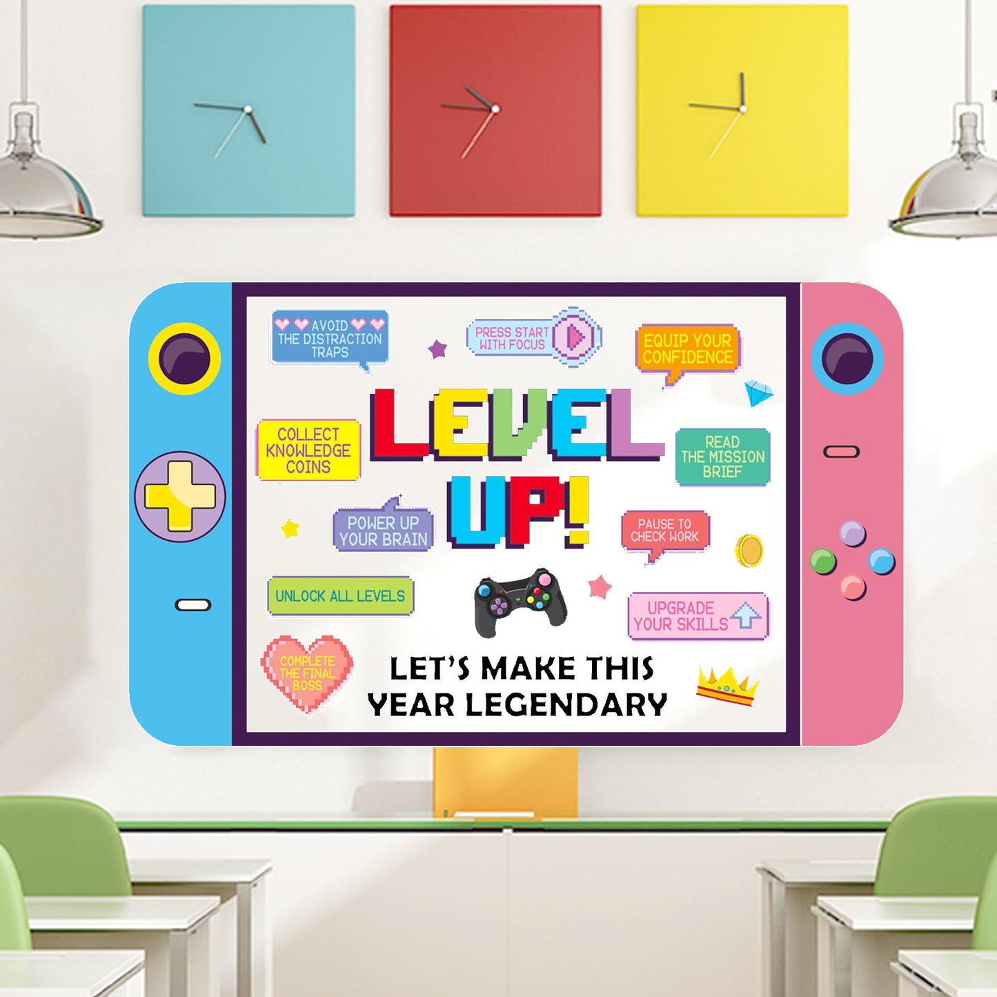 Video Game Growth Mindset Bulletin Board Decorations Set with Borders Level up Motivational Cutouts Decor for Teachers Back to School Bulletin Board for Class School Classroom Chalkboard Wall Decor