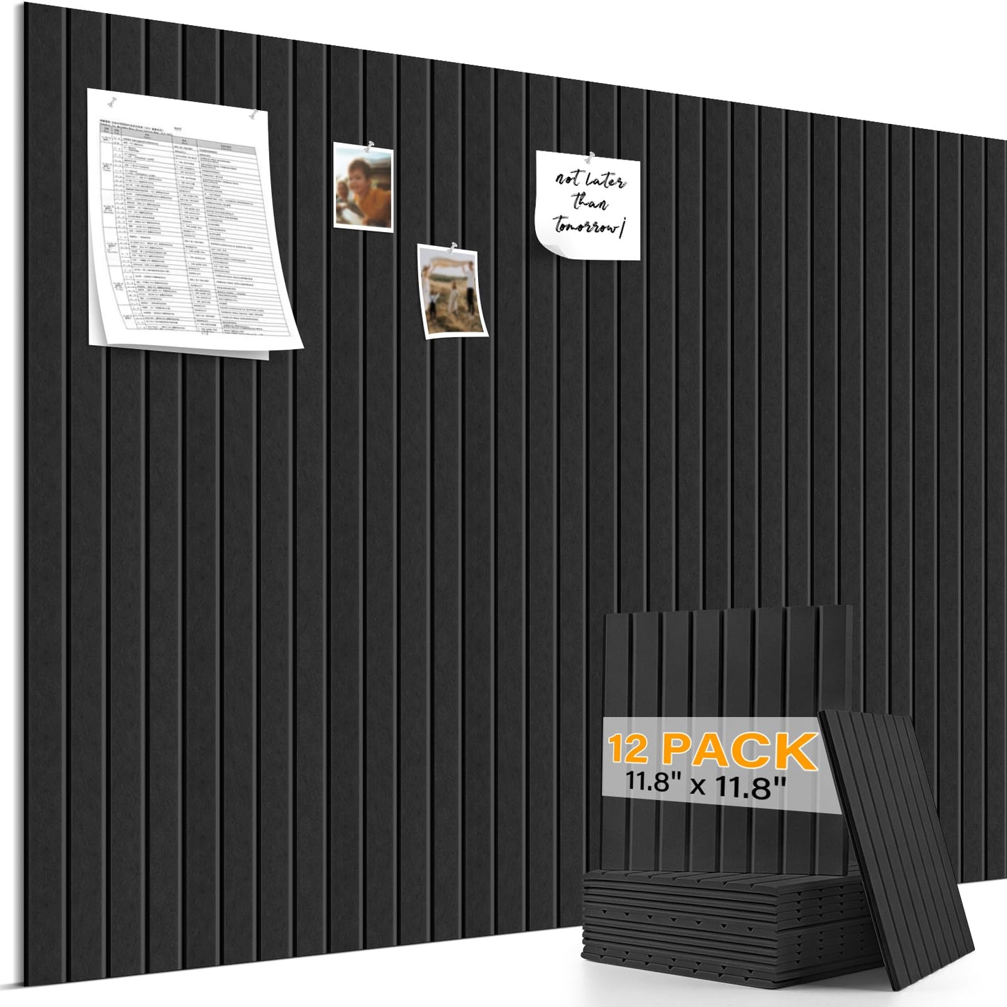 Large Felt Bulletin Board，47.2" x 35.4" 12 Pack Cork Board Alternative for Walls,Felt Wall Tiles for Office & Home Decor,Pin Board with 30 Pcs Pushpins and 72 Adhesive Tabs-Charcoal Gray