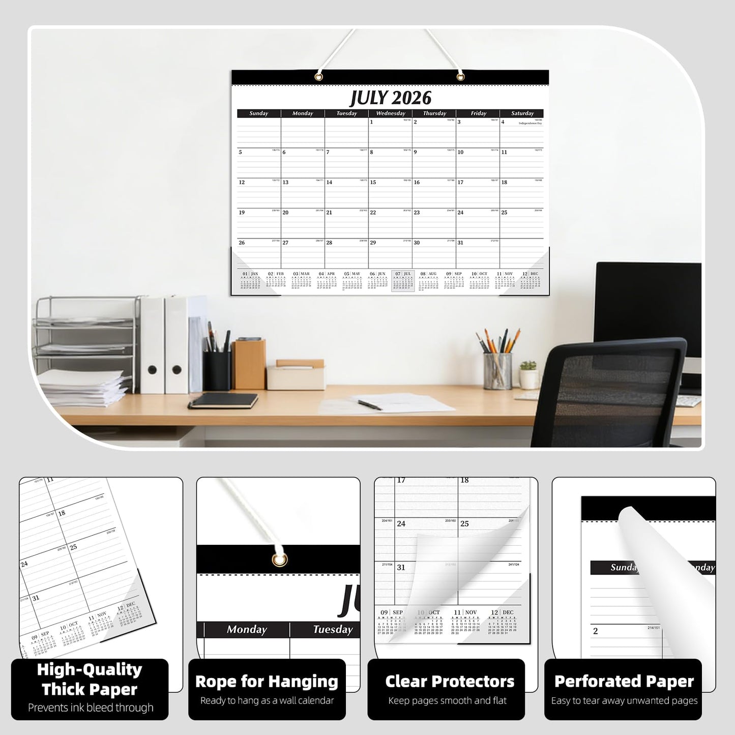 ZTX Desk Calendar 2026-2027, 18 Months Calendar Runs from July 2026 to December 2027, 17" x 12" Large Calendars 2026-2027 Monthly Planner with Plastic Cover for Teacher Home Desk Top