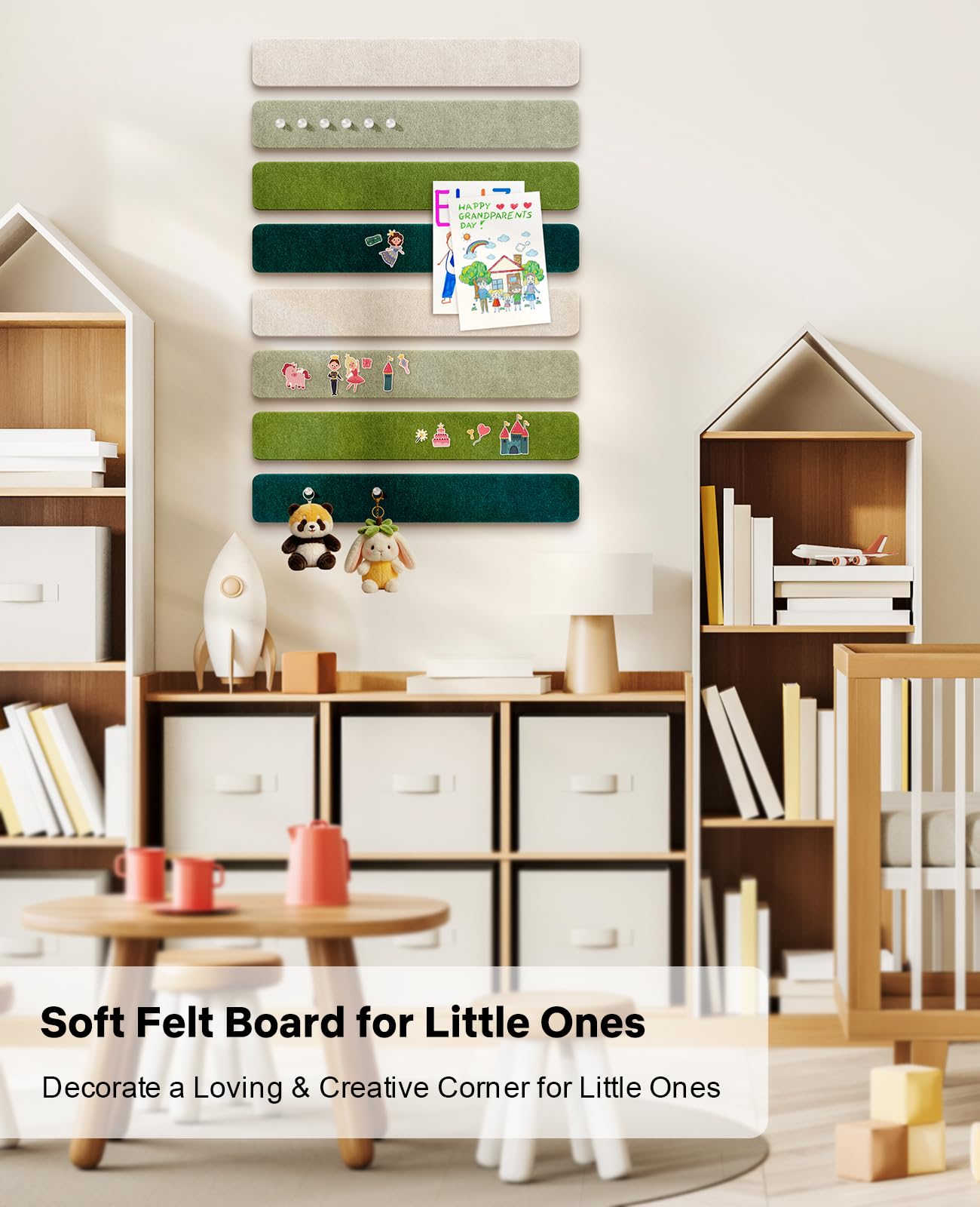 Small Cork Bulletin Board Tiles, Felt Wall Decor and Office Desk Accessories for Vision, Message Center, Picture and Prayer Board, Dorm, Room, Home Office Essentials and Organization(Sagewood)