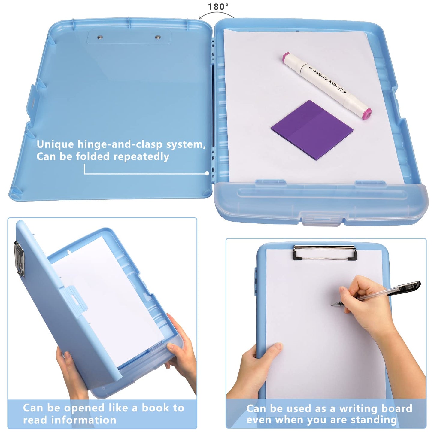 SFLHHDM Clipboard with Pen Holder, Legal Size Nursing Clipboard with Storage, Plastic Clip Board for Writing, Lightweight Cute Clipboards Storage with Low Profile Clip for Work, Office