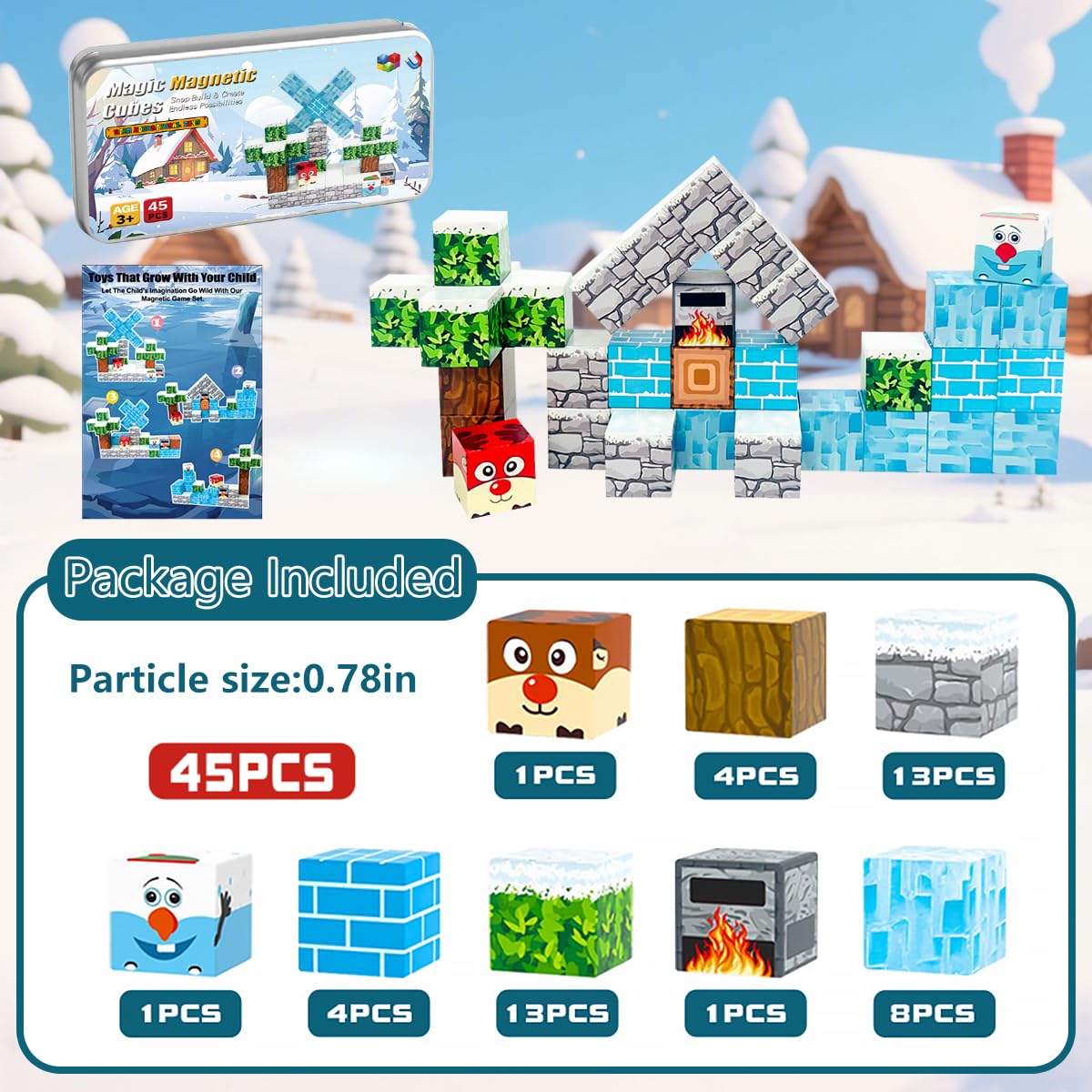 uMadeUs Magnetic Blocks Building Set - Puzzle Cubes as STEM Toys for Kids - Toddlers Sensory Construction Tiles - Ages 3+ Creative Educational Games for Boys and Girls - Frozen 2-100pc Block