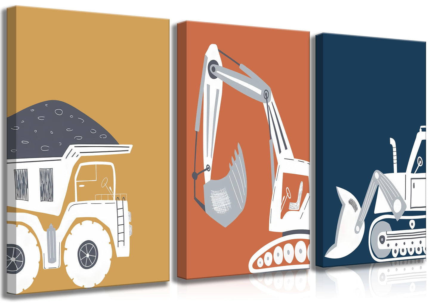 3 Pcs Construction Truck Nursery Canvas Wall Art Excavator Dump Truck Tractor Painting Picture Wall Decor Poster Print Artwork Kids Room Boys Room Baby Room Home Decoration