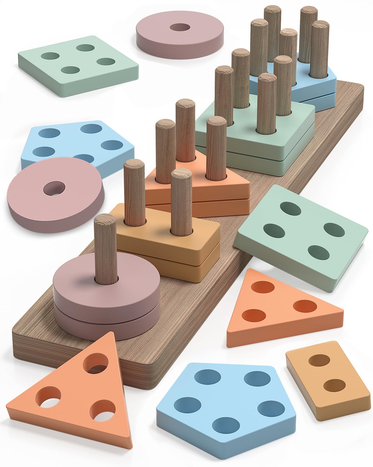 kecristv Montessori Toys for 1 2 Year Old Girl and Boy Birthday Gifts, Shape Sorter Wooden Toys for Toddlers Age 1-3 2-4, Learning Educational Sensory Stacking Toy Toddler Puzzles