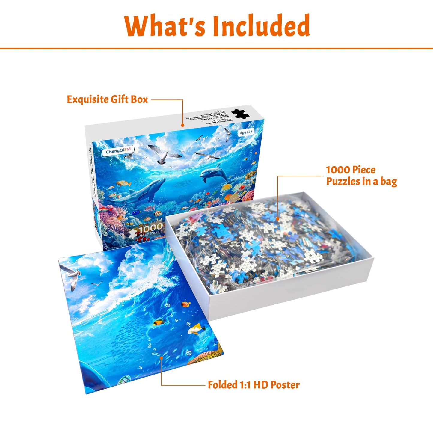 MBOQIU 1000 Piece Puzzle for Adults - Under the Sea Puzzles for Adults 1000 Pieces, Letters on Back, Coral Dolphin Seagulls Jigsaw Puzzle, Challenging Puzzles for Teens Seniors - 27.6 x 19.7 inches