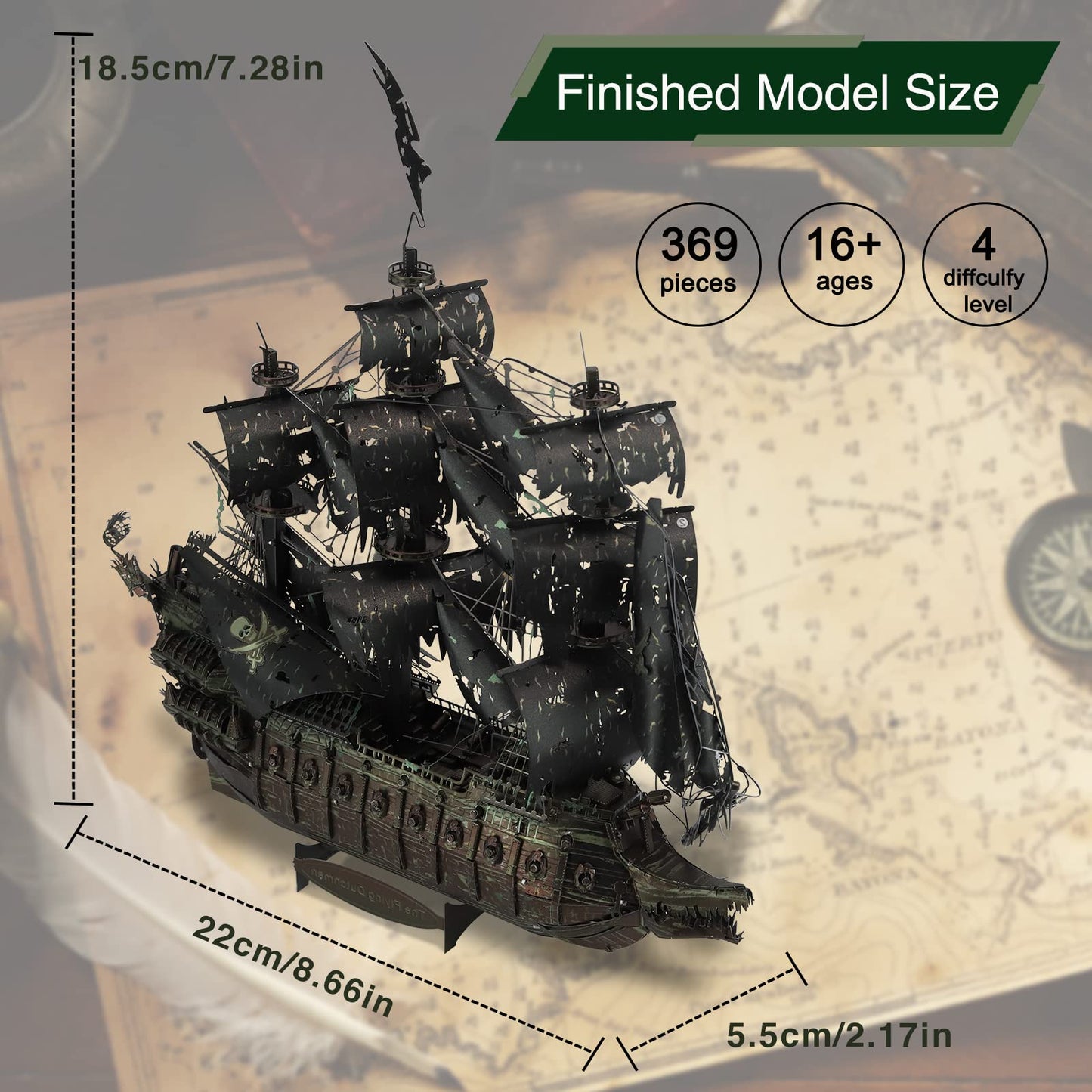 Piececool 3D Puzzles with DIY Tool Sets, Flying Dutchman Pirate Ship Model Building Kits, Difficult 3D Metal Puzzles for Adults, Great Christmas Birthday Gifts