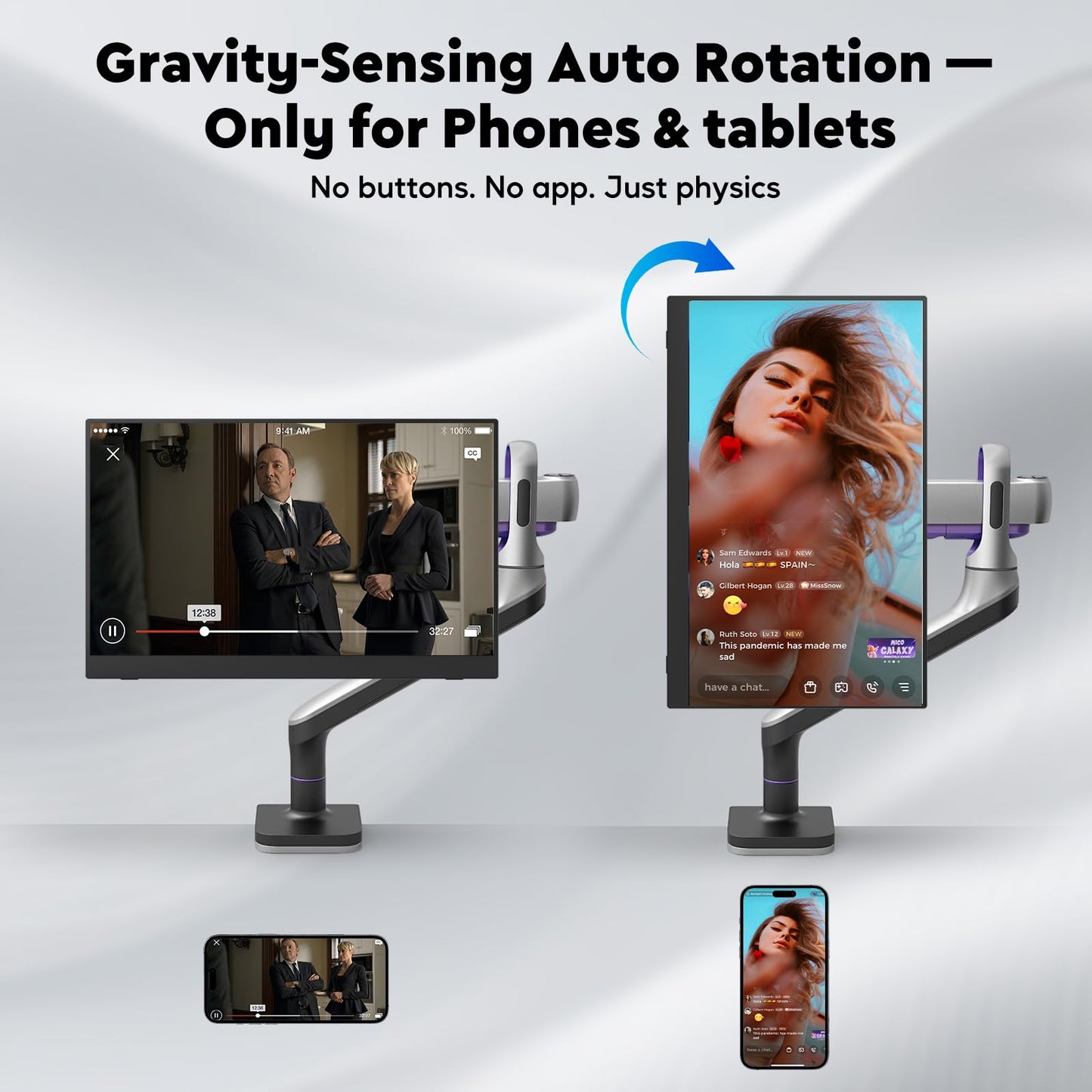 16" 2.5K Wireless Portable Monitor with Battery 8000mAh, 500 Nits HDR Display, 125% sRGB, USB-C / Mini HDMI External Travel Monitor, Auto Rotation, VESA Compatible for MacBook, iPhone, iPad, Windows