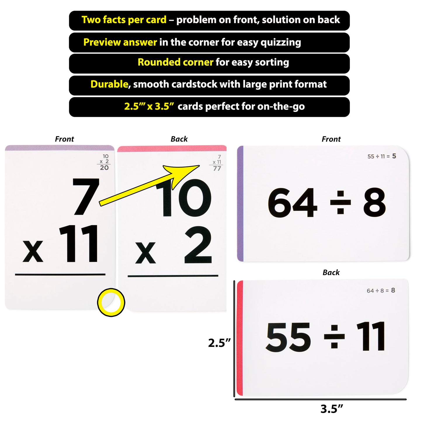 Award-Winning Math Flash Cards – 152 Multiplication & Division Facts (1–12) – 2 Facts Per Card with Visual Aids – Bonus Word Problems, Games & Durable Cardstock – Grades 2–6