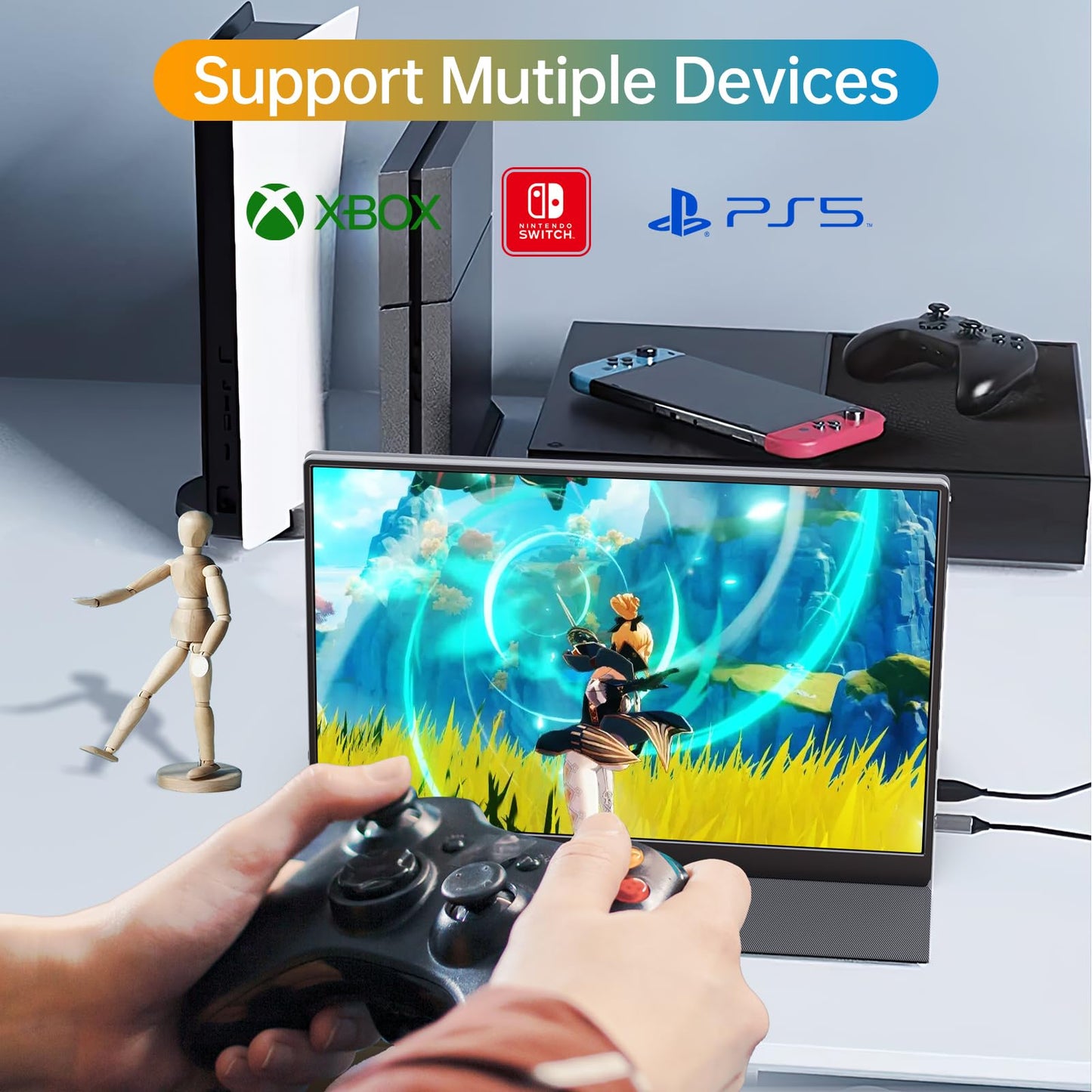 Anyuse Portable 16.0" QHD 2.5K Laptop Monitor - USB C HDMI Gaming Ultra-Slim IPS Display w/Smart Cover & Speakers, HDR Plug&Play, External Monitor for Laptop PC Phone Mac Xbox PS5/PS4 Switch