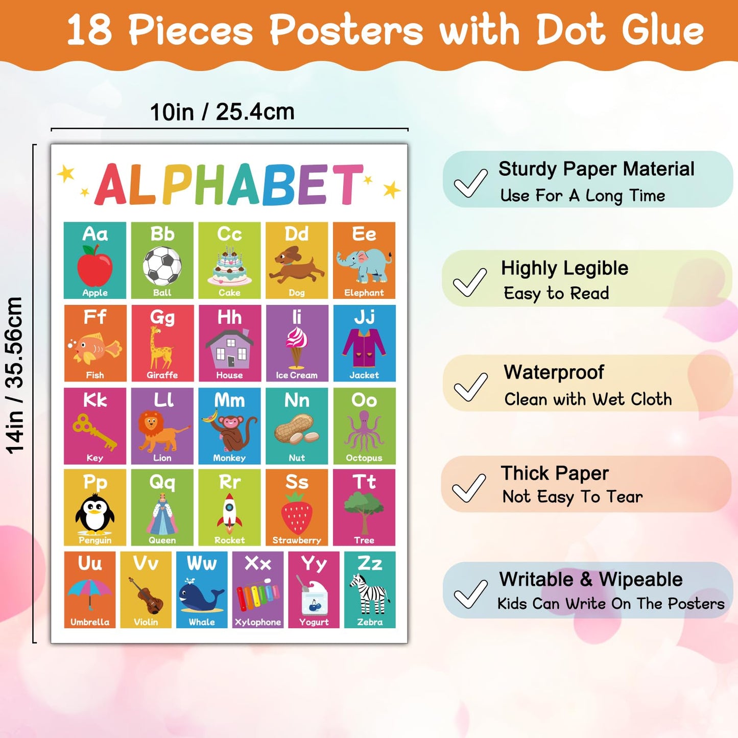 18 Educational Posters for Toddlers 1-3, Learning Posters for Kids Ages 3-5, ABC Poster Alphabet Poster for Preschoolers, Kindergarten Preschool Decor for Wall, Homeschool PreK Classroom Must Haves