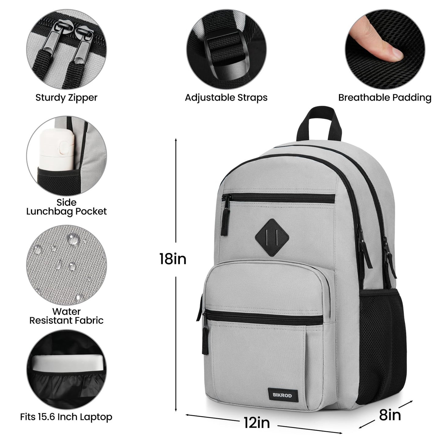 BIKROD Backpack for Men and Women, Lightweight Casual School Backpack for Teens Boys and Girls, Daily-use Travel Laptop Backpack Fits 15.6 Inch Notebook, High School Bookbag