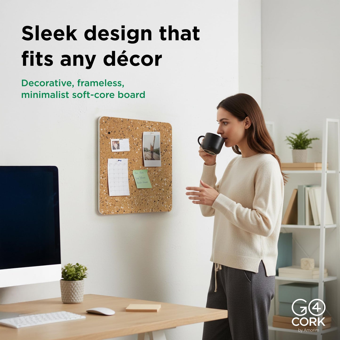 Go4Cork Square Frameless Cork-Laminated Foam Core Bulletin Board - 17.5" x17.5" | Lightweight Double-Sided Memo Board | Office & Home Organization Decor | Sticky Pads & Setup Accessories Included