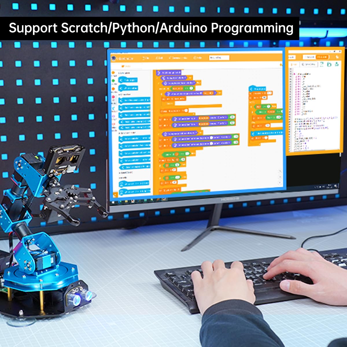 LewanSoul Robotic Arm AI Vision Voice Control for Arduino Scratch Python 6DOF Smart Robot Arm STEM Project Educational Robot & Engineering Kits, Science/Coding/Programming Set, xArmAI Standard Kit